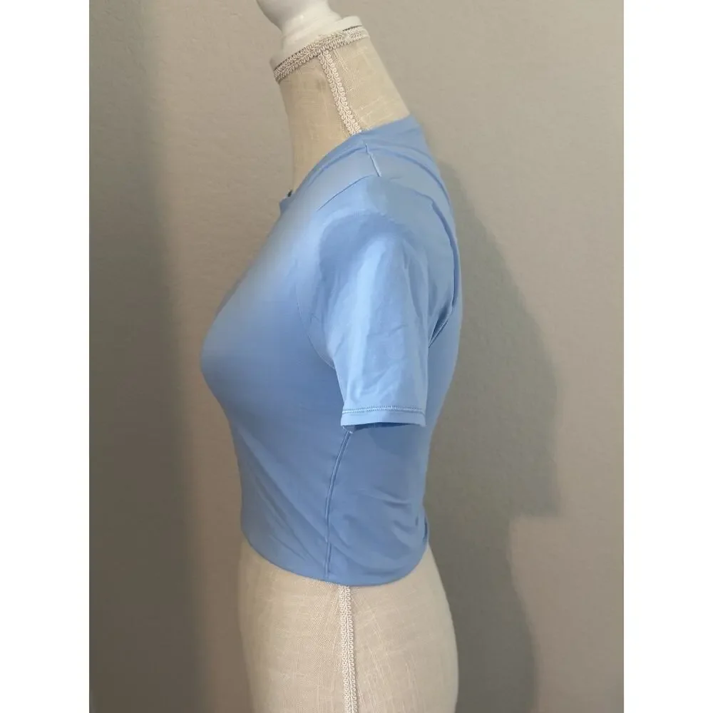 Lululemon Blue Nulu Soft Short Sleeve Stretch Fitted Athletic Top Women's M